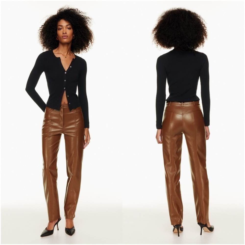 ARITZIA Wilfred High Waisted Vegan Leather Rebel Pant In Cognac